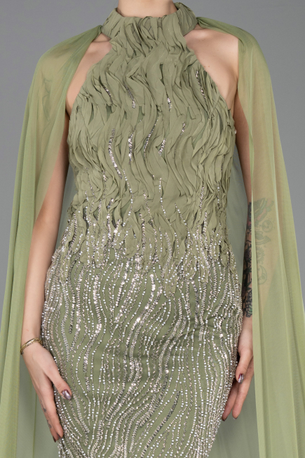 Long Olive Drab Beaded Mermaid Prom Dress ABU5741
