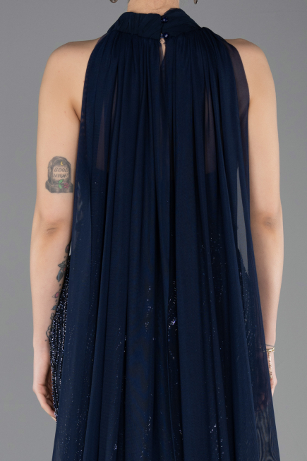 Long Navy Blue Beaded Mermaid Prom Dress ABU5741