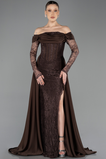 Long Brown Dantelle Evening Dress ABU5723
