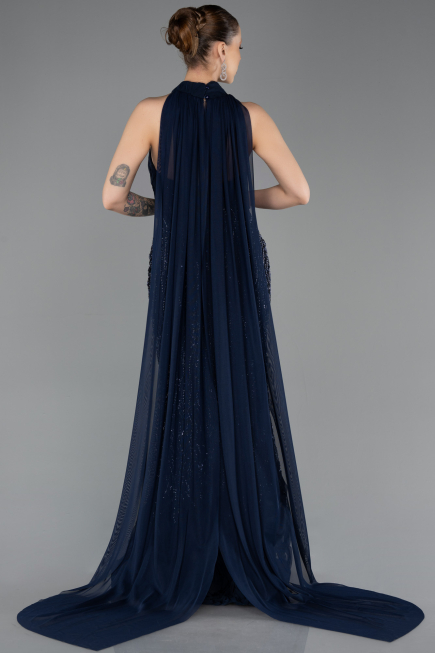 Long Navy Blue Beaded Mermaid Prom Dress ABU5741