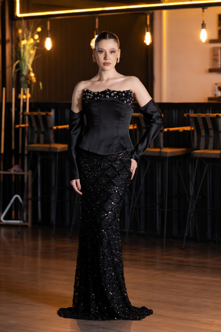 Long Black Scaly Evening Dress ABU5732