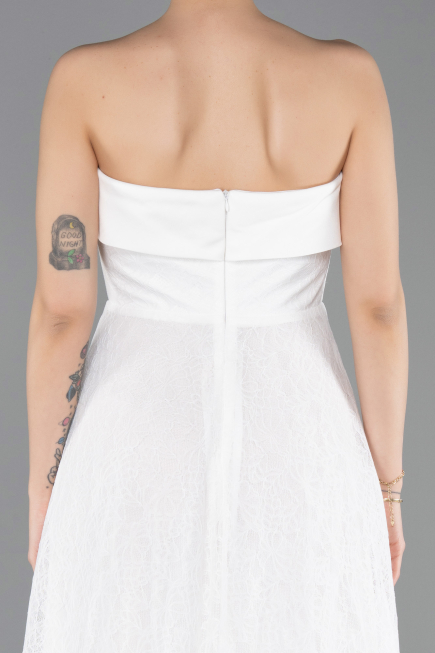 Midi White Dantelle Party Dress ABK2538