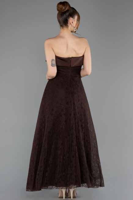Midi Brown Dantelle Party Dress ABK2538