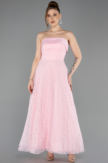 Midi Powder Color Dantelle Party Dress ABK2538