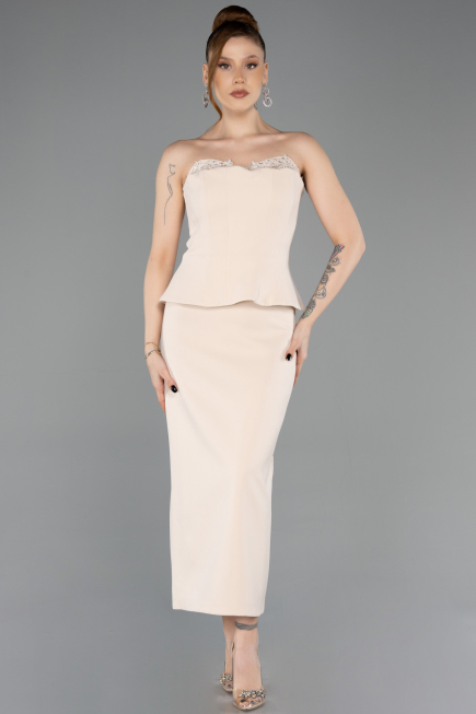 Midi Beige Cocktail Dress ABK2539