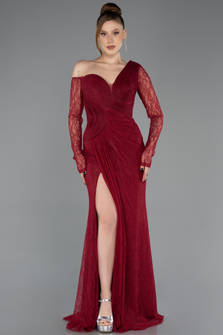 Burgundy Long Dantelle Evening Dress ABU5618