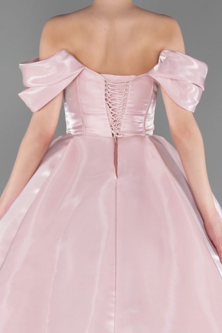 Long Powder Color Satin Haute Couture Dress ABU5749