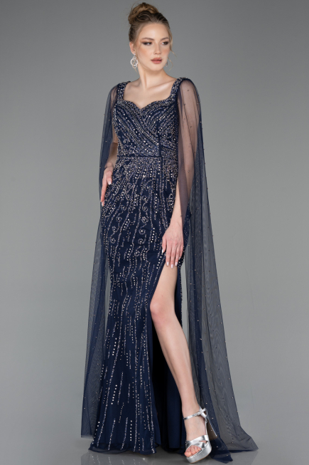 Long Navy Blue Stony Evening Dress ABU5751