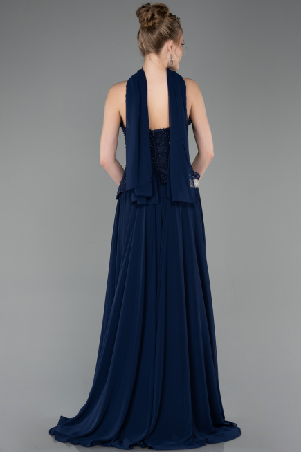 Long Navy Blue Chiffon Evening Dress ABU5759
