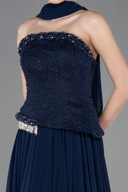 Long Navy Blue Chiffon Evening Dress ABU5759
