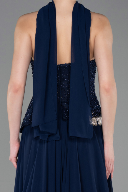 Long Navy Blue Chiffon Evening Dress ABU5759