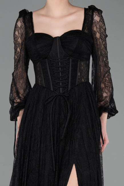 Long Black Dantelle Evening Dress ABU5797