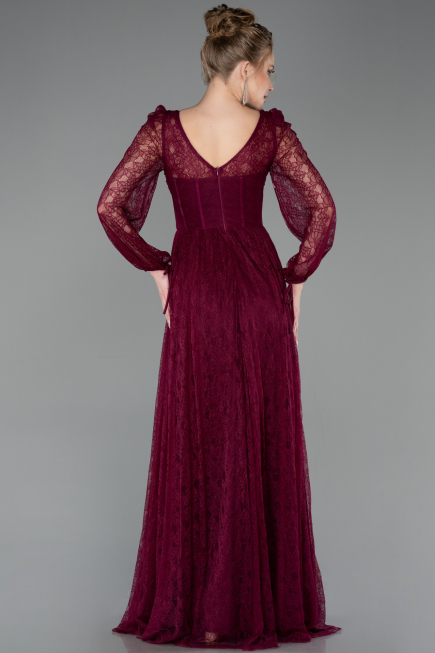 Long Cherry Colored Dantelle Evening Dress ABU5797