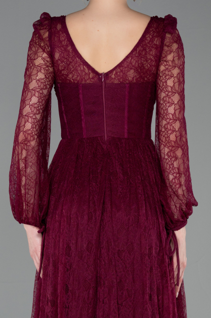 Long Cherry Colored Dantelle Evening Dress ABU5797