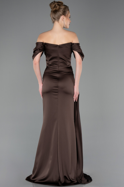 Long Brown Satin Mermaid Evening Gown ABU5765