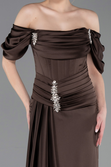 Long Brown Satin Mermaid Evening Gown ABU5765