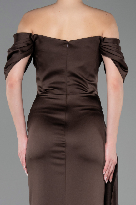 Long Brown Satin Mermaid Evening Gown ABU5765