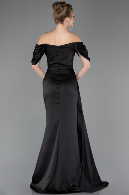 Long Black Satin Mermaid Evening Gown ABU5765