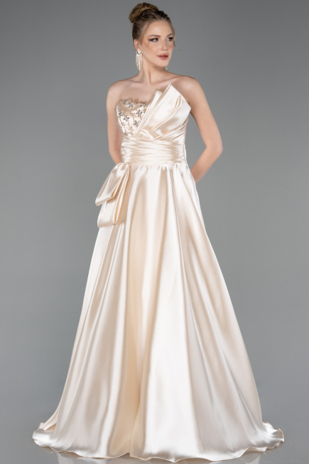 Long Beige Satin Evening Dress ABU5767