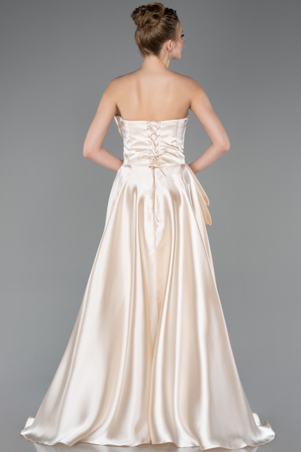 Long Beige Satin Evening Dress ABU5767