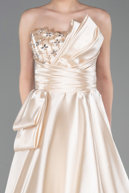Long Beige Satin Evening Dress ABU5767