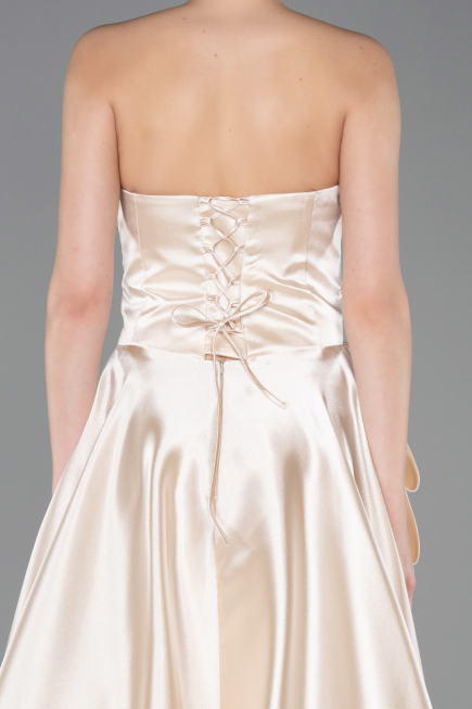 Long Beige Satin Evening Dress ABU5767