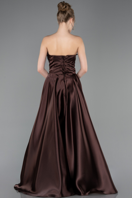 Long Brown Satin Evening Dress ABU5767