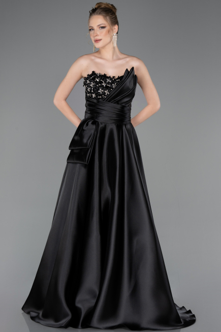 Long Black Satin Evening Dress ABU5767