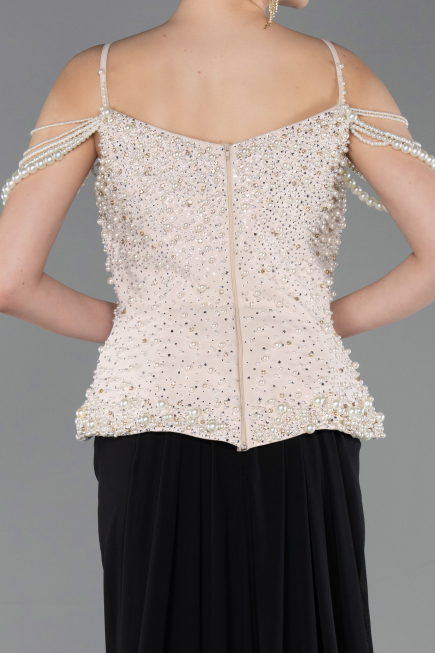 Long Black-Beige Chiffon Evening Dress ABU5753