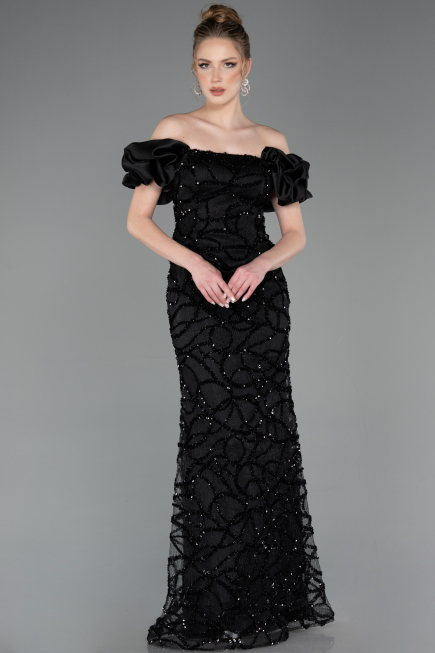Long Black Scaly Mermaid Prom Dress ABU5780