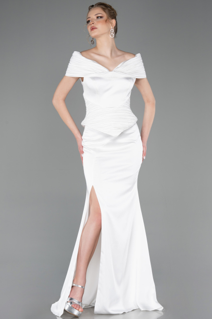 Long White Satin Evening Dress ABU5785