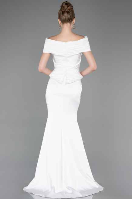 Long White Satin Evening Dress ABU5785
