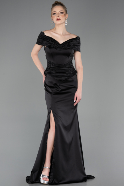 Long Black Satin Evening Dress ABU5785