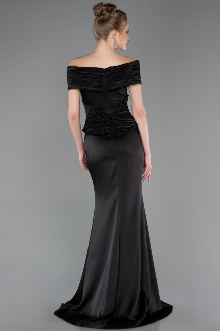 Long Black Satin Evening Dress ABU5785