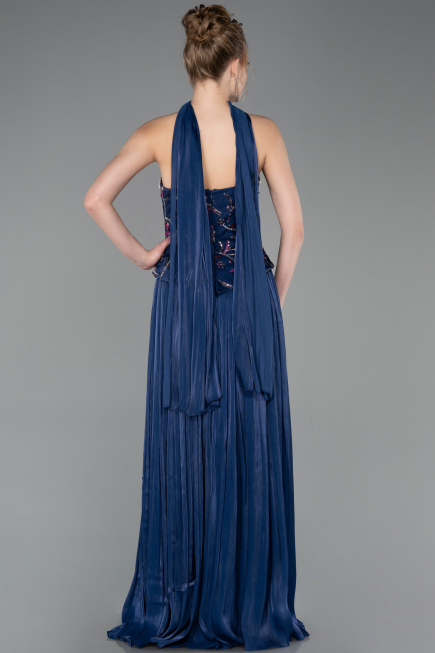 Long Navy Blue Chiffon Evening Dress ABU5786