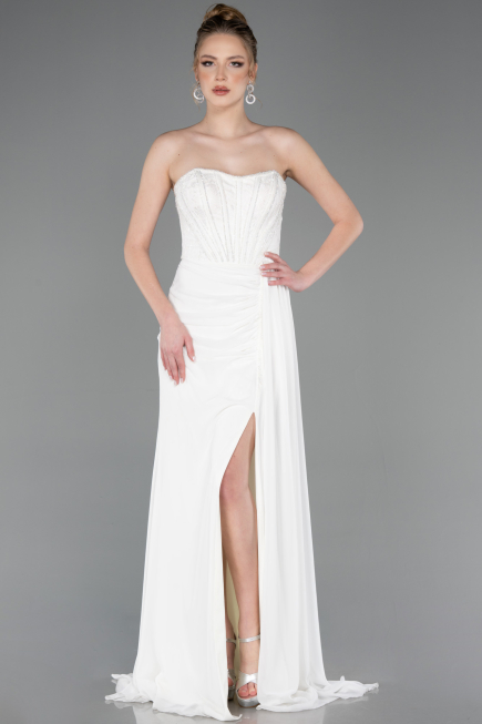 Long White Chiffon Evening Dress ABU5791