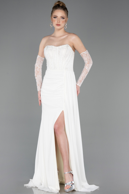 Long White Chiffon Evening Dress ABU5791