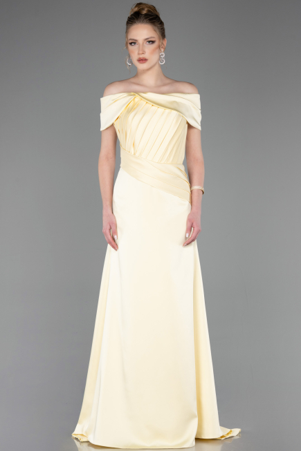 Long Yellow Satin Evening Dress ABU5792
