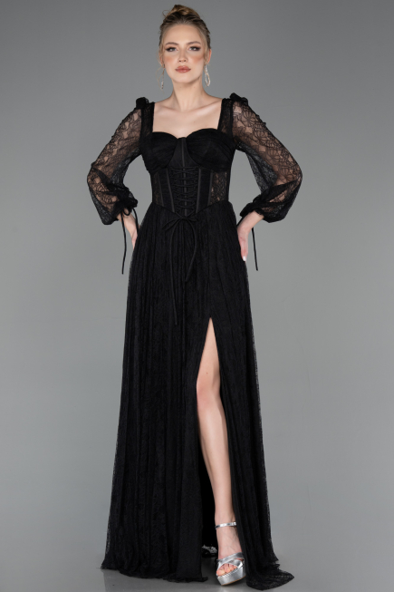 Long Black Dantelle Evening Dress ABU5797