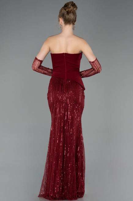 Long Burgundy Beaded Evening Dress ABU5766