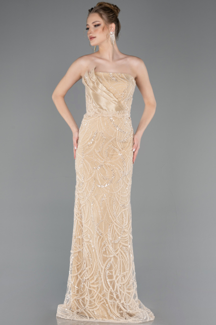 Gold Long Beaded Evening Dress ABU5511