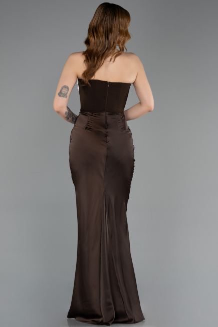 Long Brown Satin Mermaid Evening Gown ABU5820