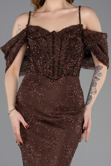 Long Brown Dantelle Mermaid Evening Gown ABU5822