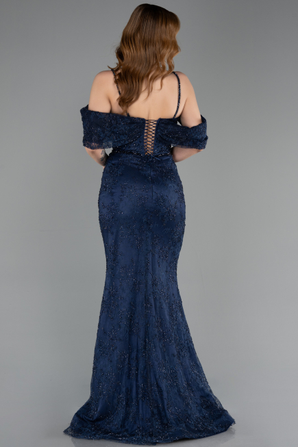 Long Navy Blue Dantelle Mermaid Evening Gown ABU5822