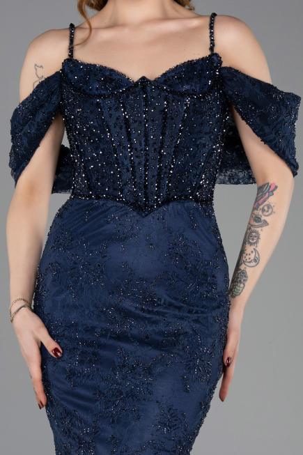 Long Navy Blue Dantelle Mermaid Evening Gown ABU5822