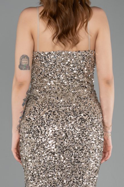 Mink Strapless Underwire Slit Long Sequin Evening Gown ABU4842