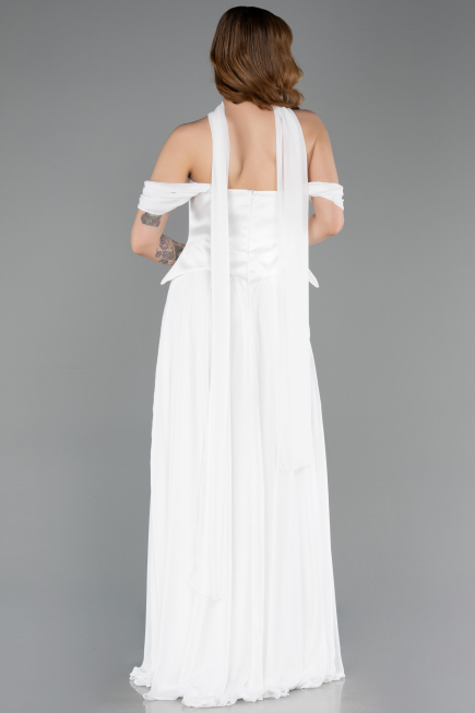 White Long Chiffon Evening Dress ABU5327