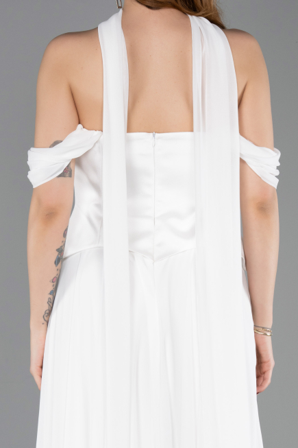 White Long Chiffon Evening Dress ABU5327