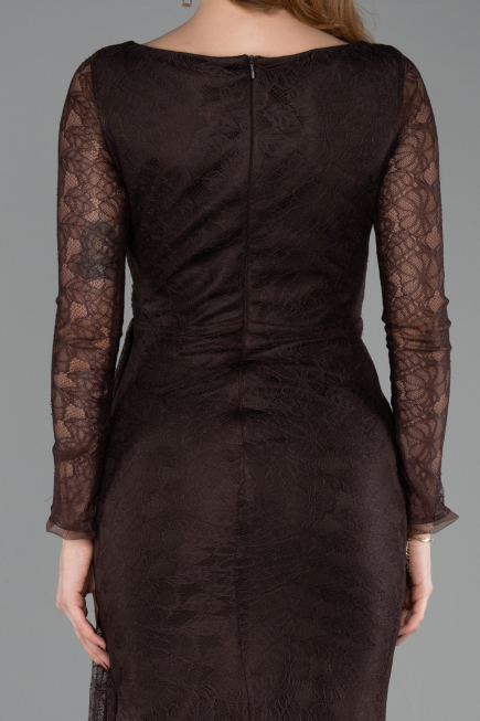 Brown Long Dantelle Evening Dress ABU5588