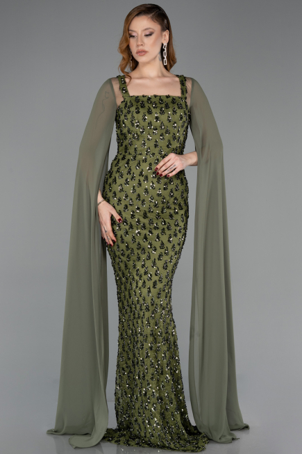 Olive Drab Long Scaly Evening Dress ABU5589